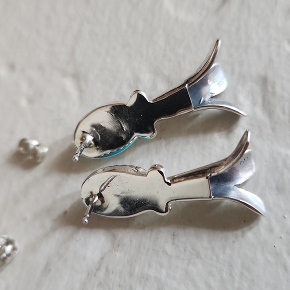 Gorgeous NWOT Native American Navajo Turquoise Squash Blossom Earrings π - Picture 8 of 12